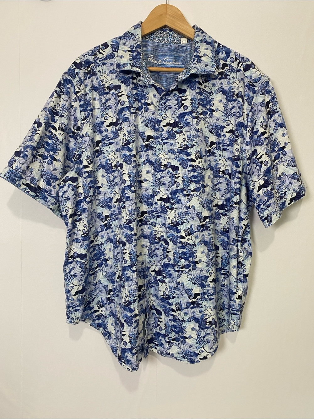 Robert Graham‎ 2XL Blue Paisley Floral Print Stretch Button Shirt Cotton
